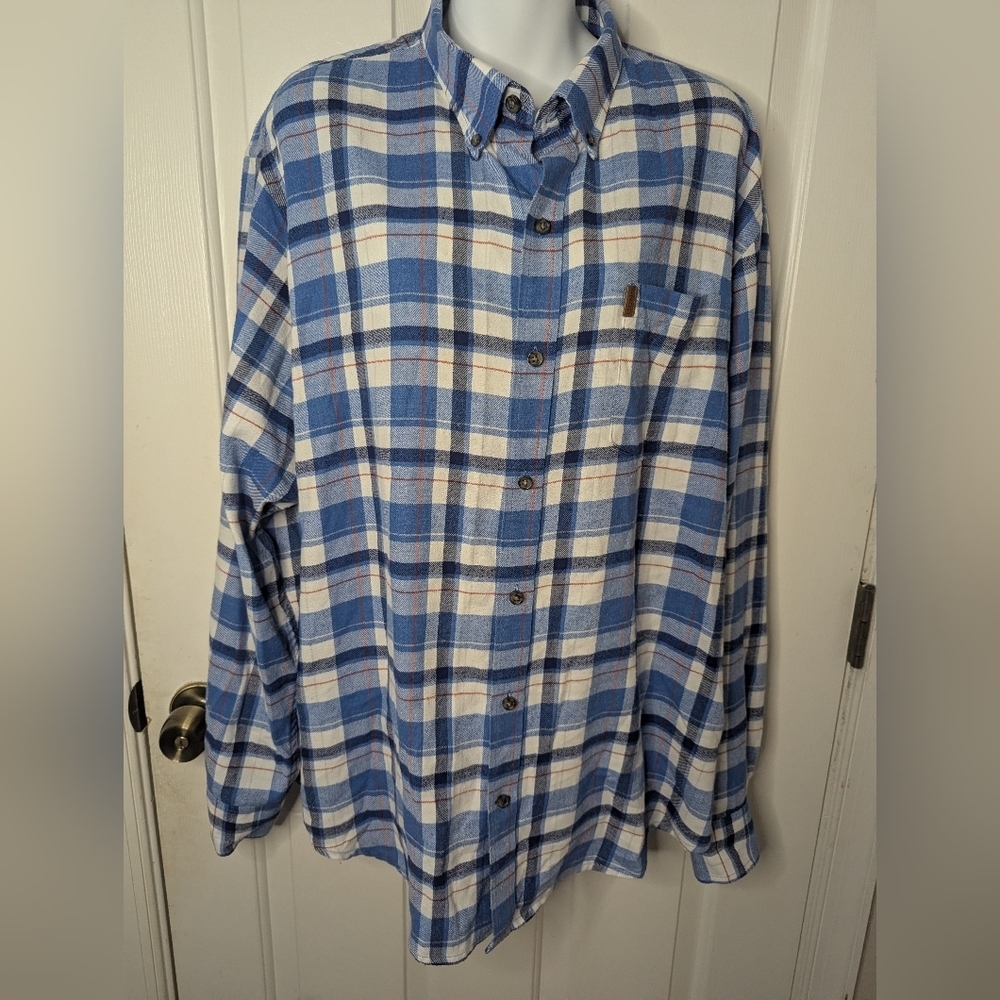 IZOD Men's Blue/White Plaid Soft Flannel Shirt Long Sleeve Button Down, Size XL